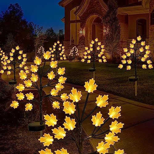 Solar Fall Lights for Thanksgiving Decorations Outdoor, Light up 40LED Orange Maple Leaves Path Lights, Waterproof Solar Thanksgiving Lights for Fall Autumn Garden Patio Home Decor 2PACK by X-GiftKey
