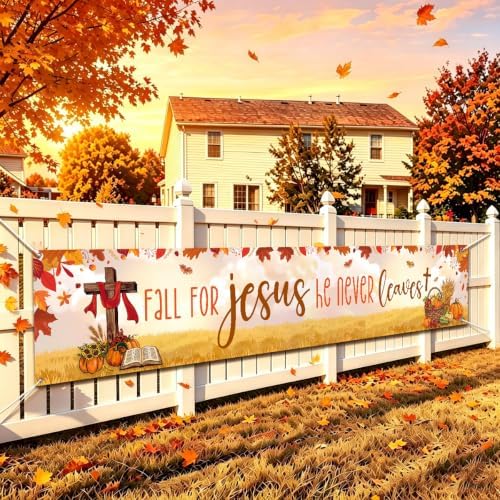 Fall for Jesus He Never Leaves Christian Fall Banner Thanksgiving Yard Sign by Xiolcxdr