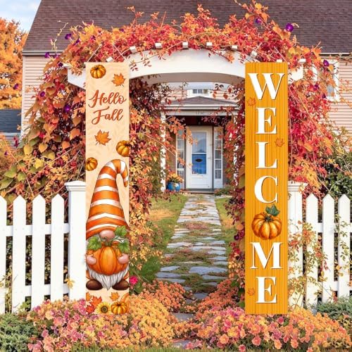 Fall Welcome Banner Porch Sign Hello Fall Banner Front Door Outdoor Decor - Image 2