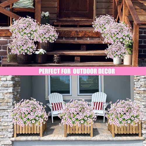 Sggvecsy Artificial Flowers for Outdoors 12 Bundles Realistic Faux Plants UV Resistant Fake Silk Daisy with Eucalyptus for Boxwood Planter Patio Porch Outside Spring Summer Decoration(Pink) - Image 6