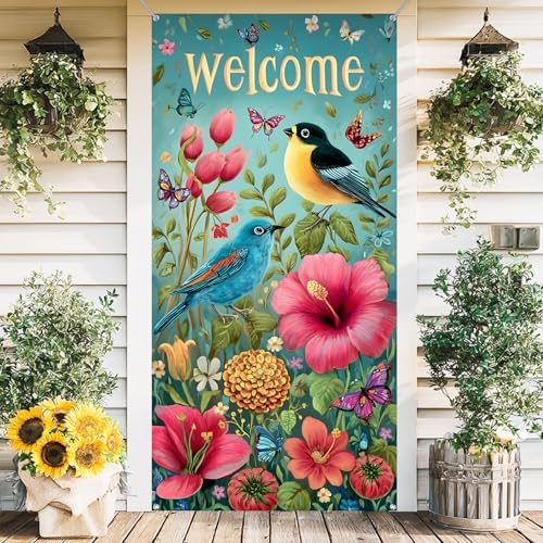 Front Door Covers Decorative, Spring Flower Design Door Curtain 70.8 x 35.4 Inch for Porch Outdoor Indoor Home Decor (Colorful-235) by AOHMPT