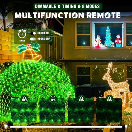 JMEXSUSS 200 LED Green Net Lights Plug in, 9.8ft x 6.6ft Connectable Christmas Net Lights Outdoor, Green Bush Light for Christmas Tree Halloween Garden Decor - Image 4