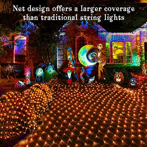 BlcTec Halloween Net Lights 360 LED 9.8ft x 6.6 Orange Halloween Lights with 8 Modes, Timer, Connectable, Waterproof & Dark Green Wire Design for Lawn, Porch, Shrub, Bushes Outdoor Holiday Decorations - Image 4