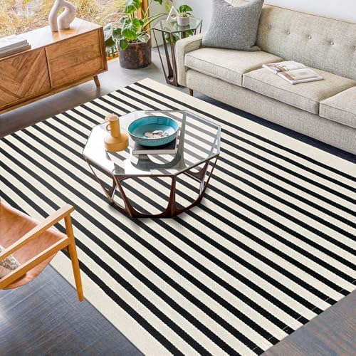 KILOCOCO Beige Striped Rug 5x7 Area Rugs for Living Room Washable Porch Rug - Image 2