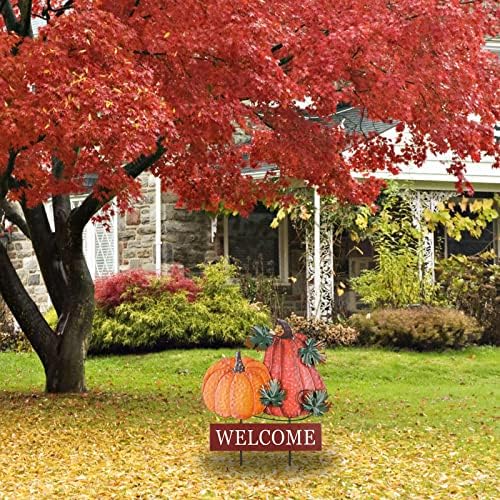 YEAHOME Fall Decorations for Home Outdoor, 22" Decorative Garden Stakes with 2 Pack Pumpkin Welcome Sign Fall Decor, Metal Yard Sign for Outside Garden Yard Lawn Patio Backyard Porch Decorations - Image 5