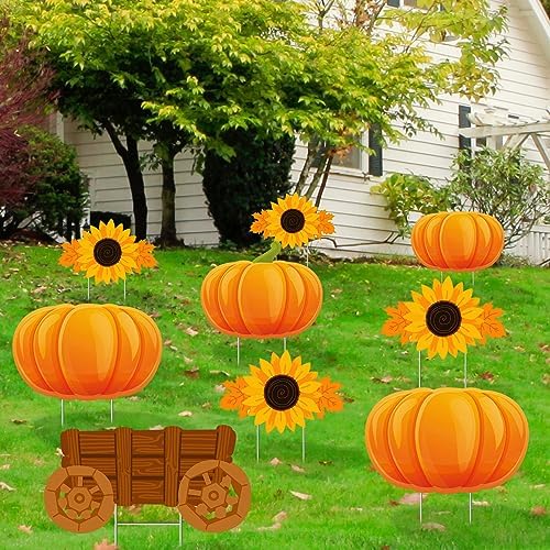 Thyle 2 Pack Fall Thanksgiving Outdoor Decorations, Pumpkin Yard Sign Stake - Image 5