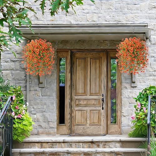 HyeFlora Artificial Hanging Flowers Basket for Outdoor, Fake Spring Flowers, UV Resistant & No Fading, Faux Plants, Realistic Indoor Decoration for Yard Gardens Porch Patio Planter (Orange) - Image 4