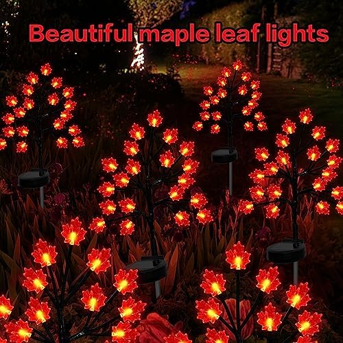 Fall Décor Solar Garden Lights for Outdoor Thanksgiving Decorations,2PACK 40LED RED Maple Leaves Path Lights,Autumn Harvest Outdoor Decorations,Solar Fall Lights for Thanksgiving Party Decor - Image 4
