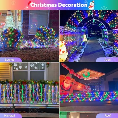 JMEXSUSS 200 LED Christmas Net Lights Plug in, 8 Modes 9.8ft x 6.6ft Net Lights Outdoor Mesh Light, Waterproof Bush Light for Outside Garden Lawn Yard (Multicolor) - Image 3