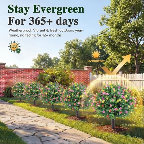 PATIO CHOICE Topiary Trees Artificial Outdoor Boxwood Ball Trees with Ground Spike Set of 2 22" Fake Outdoor Plants Faux Bushes and Shrubs Decorations for Outdoor Indoor Front Porch Garden - Image 5