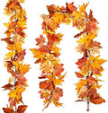 DearHouse 2 Pack Fall Garland Maple Leaf, 5.9Ft/Piece Hanging Vine Garland Artificial Autumn Foliage Garland Thanksgiving Decor for Home Wedding Fireplace Party Christmas (Yellow) by DearHouse