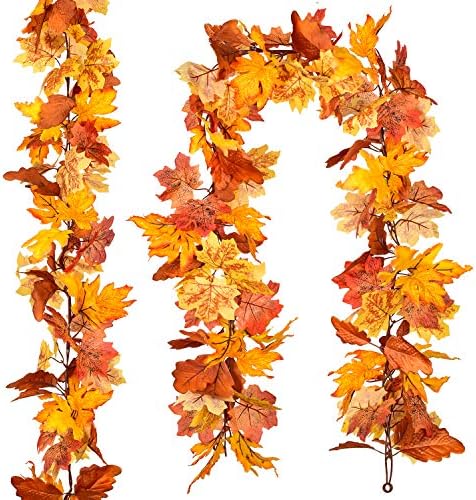 DearHouse 2 Pack Fall Garland Maple Leaf, 5.9Ft/Piece Hanging Vine Garland Artificial Autumn Foliage Garland Thanksgiving Decor for Home Wedding Fireplace Party Christmas (Yellow) by DearHouse