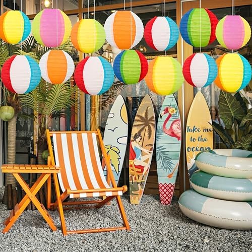 22PCS Beach Ball Paper Lanterns Bulk Pool Summer Luau Hawaiian Tropical Hanging Party Decorations Indoor Outdoor - Image 4