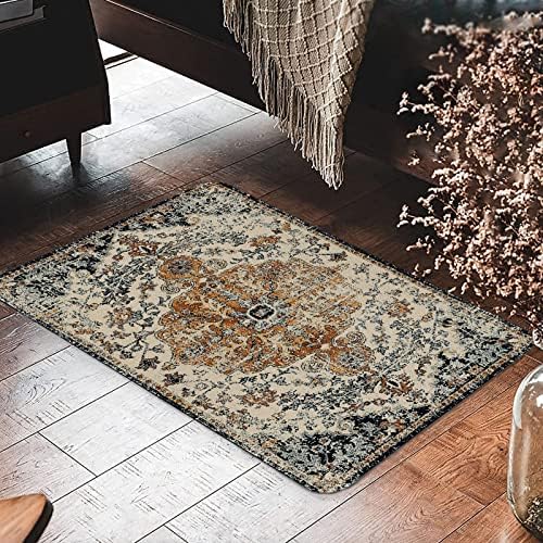 Boho Style Door Mat, Welcome Doormat for Indoor/Outdoor Entrance, Non-Slip Machine Washable Bohemia Floor Mat for Farmhouse Patio Entry & Mudroom Retro Blue Floral Rug Decor 17x30 Inch - Image 6