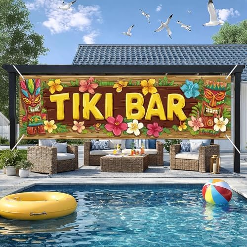 HOMETITUTE Tiki Bar Summer Outdoor Banner 10x3FT Large Tropical Luau Beach Theme Backyard Party Decoration Pool Party BBQ Patio Garden Hawaiian Island Indoor Outdoor Celebration Display Decor - Image 5