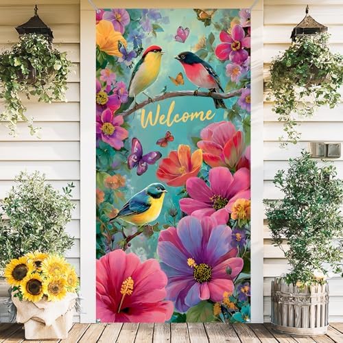 Front Door Covers Decorative, Spring Flower Design Door Curtain 70.8 x 35.4 Inch for Porch Outdoor Indoor Home Decor (Colorful-226) by AOHMPT