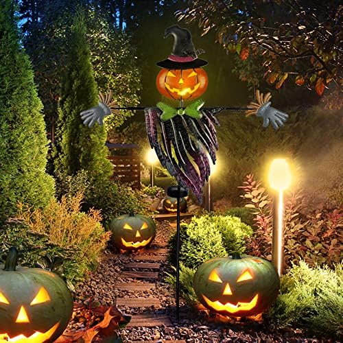 Solar Halloween Yard Decorations, Outdoor LED Solar Powered Pumpkin Ghost Stakes Halloween Outdoor Decorations, Metal Garden Stakes Lawn Yard Ornament - Image 5