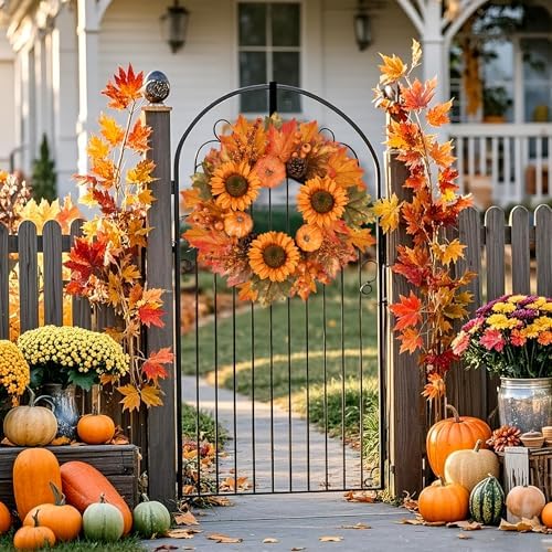 20 Inch Fall Wreaths for Front Door, Autumn Wreath with Hanger - Image 7