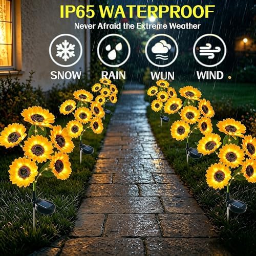 Solar Garden Lights Outdoor, 4 Pack Solar Sunflower Lights with 24 Sunflower, Waterproof Long-Lasting Outdoor Solar Patio Decor Suitable for Yard, Lawn, Pathway, and Backyard Decoration - Image 6