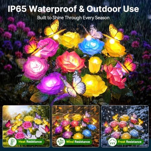 RECHOO Solar Lights Outdoor, 6 Pack Solar Flower Swaying Butterfly Lights - Image 5