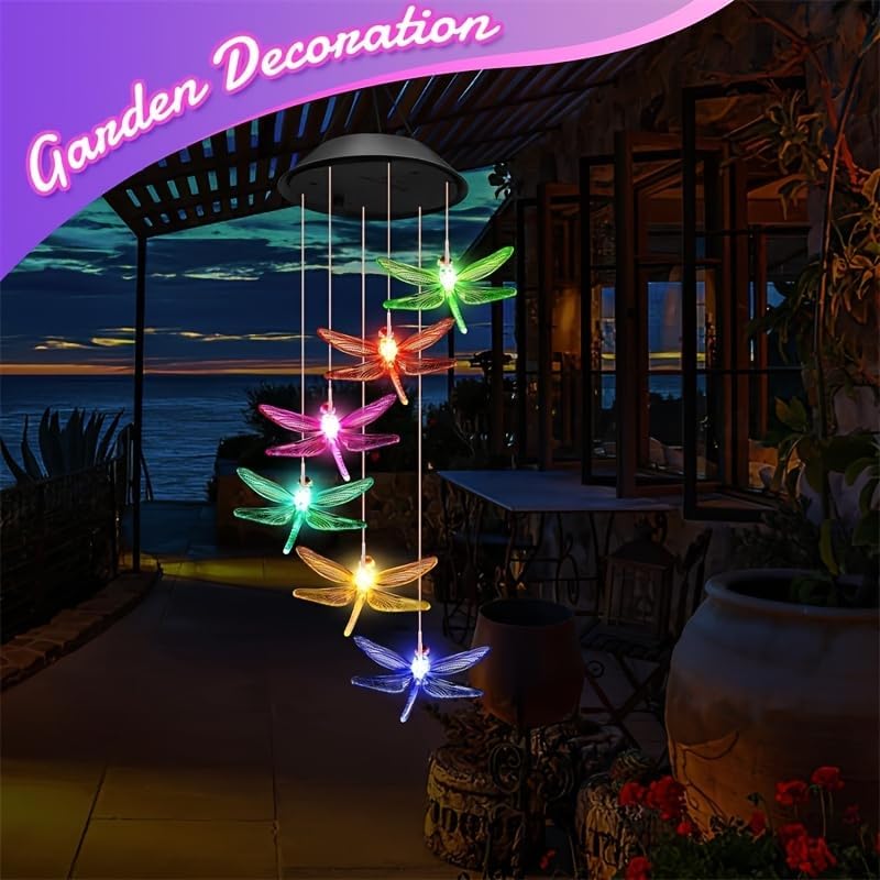 Solar Wind Chimes for Outside,Dragonfly Solar Hanging Lights Outdoor,Dragonfly Gifts for Women,Waterproof Outdoor Solar Powered Lights for Garden Patio Yard Home Decor - Image 6
