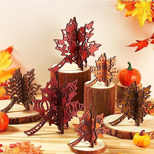 Soaoo 6 Sets Fall Wooden Table Signs 3D Maple Leaf Table Decorations by Soaoo