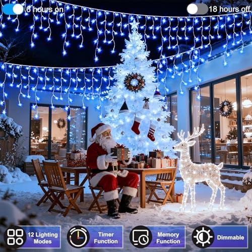 QUHUATU 810 LED 82FT Christmas Icicle Lights, 180 Drops, 12 Modes, Blue - Image 3