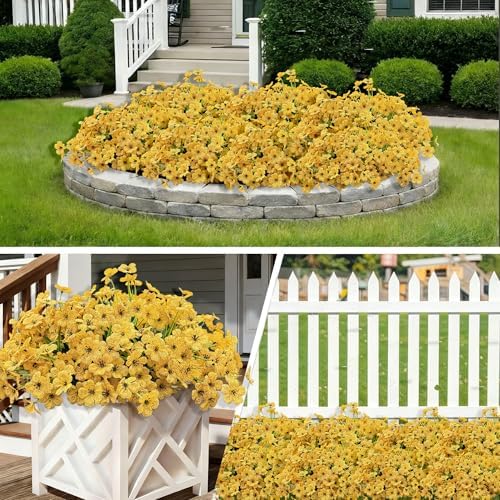 20 Bundles Artificial Flowers for Outdoors, UV Resistant Fake Flower with Plastic Plants, Faux Silk Flowers for Outdoor Planters , Fake Realistic Plant for Outside Front Porch Patio Decor-Yellow - Image 4