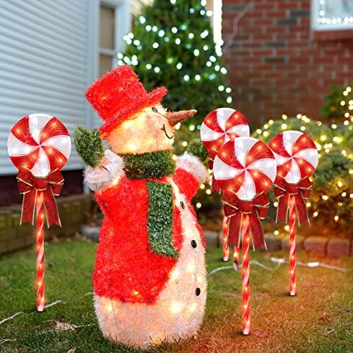 LAMPHOME 4PK 24" 96LED Lollipops Peppermint Pathway Markers with 11 Modes Christmas Lollipops Pathway Lights Decorations for Outdoor Yard(24" 96 LED 4 Pcs)… - Image 2