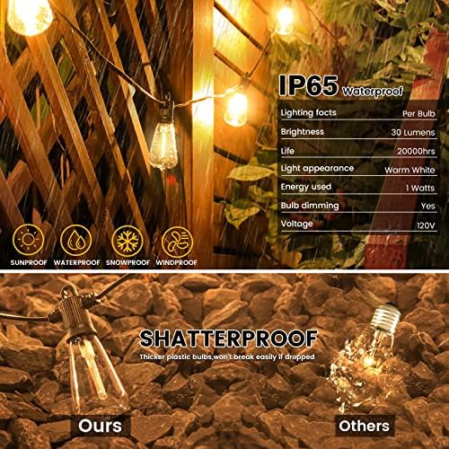 Zuske Outdoor Patio String Lights, 240FT LED with 120+4 ST38 Vintage Edison Bulbs, Waterproof Connectable Hanging Lights for Outside Backyard Bistro Porch (120FTx2) - Image 3