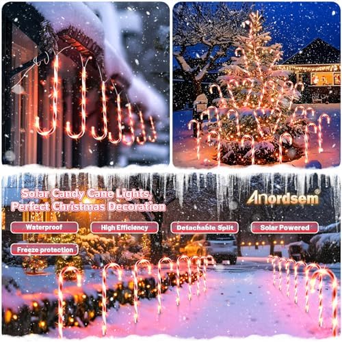 Anordsem Solar Christmas Decorations Outdoor: 12 Pack Candy Cane Pathway Stake Lights - 21" Waterproof LED 8 Lighting Models Yard Garden DIY Decor - 2026 Xmas Gifts for Homeowners - Image 5