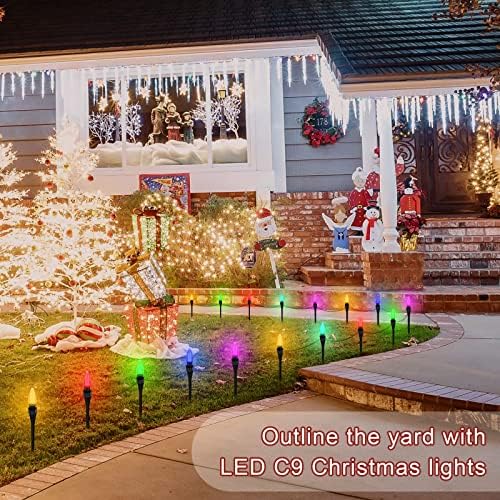 12 Inches Christmas Light Stakes Universal Yard Lawn Holiday Light Stakes C7 C9 String Lights Ground Stakes for Christmas Outdoor Lights Holders on Yards, Driveways, Pathways (200, Green) - Image 3