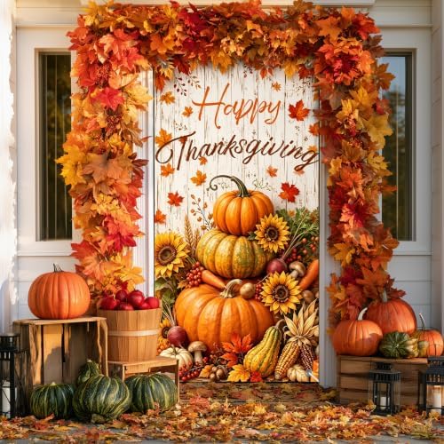 BlissYard Thanksgiving Door Cover Stacked Pumpkin Harvest 35 x 71 Inch by BlissYard