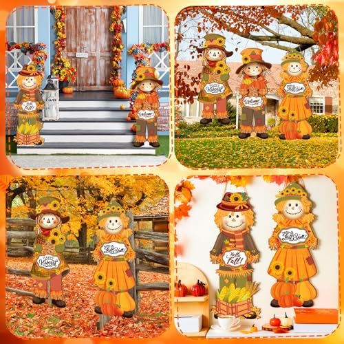 4 Pcs Outdoor Fall Thanksgiving Decoration for Home Scarecrow Decoration for Front Door 10 x 25.6 Inch Fall Hanging Decor Thanksgiving Wooden Scarecrow Wall Decor for Home Indoor Outdoor Porch Yard - Image 6