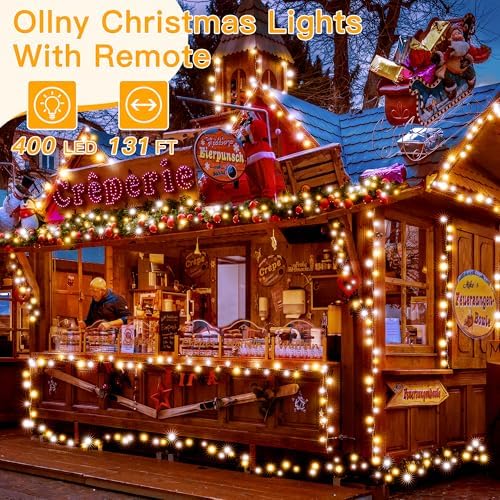 Ollny Warm White and Cool White Christmas Lights Waterproof, 400LED 131FT String Lights with Remote 3 Timer, Plug in 8 Modes Fairy Light for Xmas Tree Indoor Bedroom House Decorations - Image 2