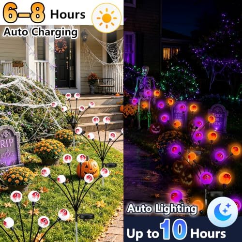 EEW Solar Halloween Decorations Outdoor 6 Pack Eyeball Lights Orange Purple - Image 4