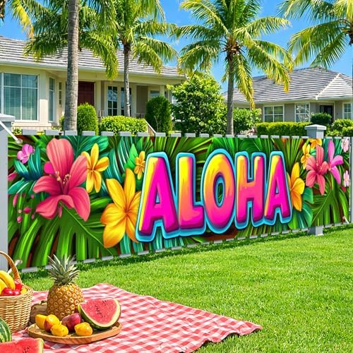 HOMETITUTE Aloha Banner Luau Decorations 10x3FT Large Hawaiian Banner Leaf Luau Beach Theme Backyard Party Decoration Pool Party BBQ Patio Garden Welcome Summer Indoor Outdoor Celebration Display Decor - Image 2