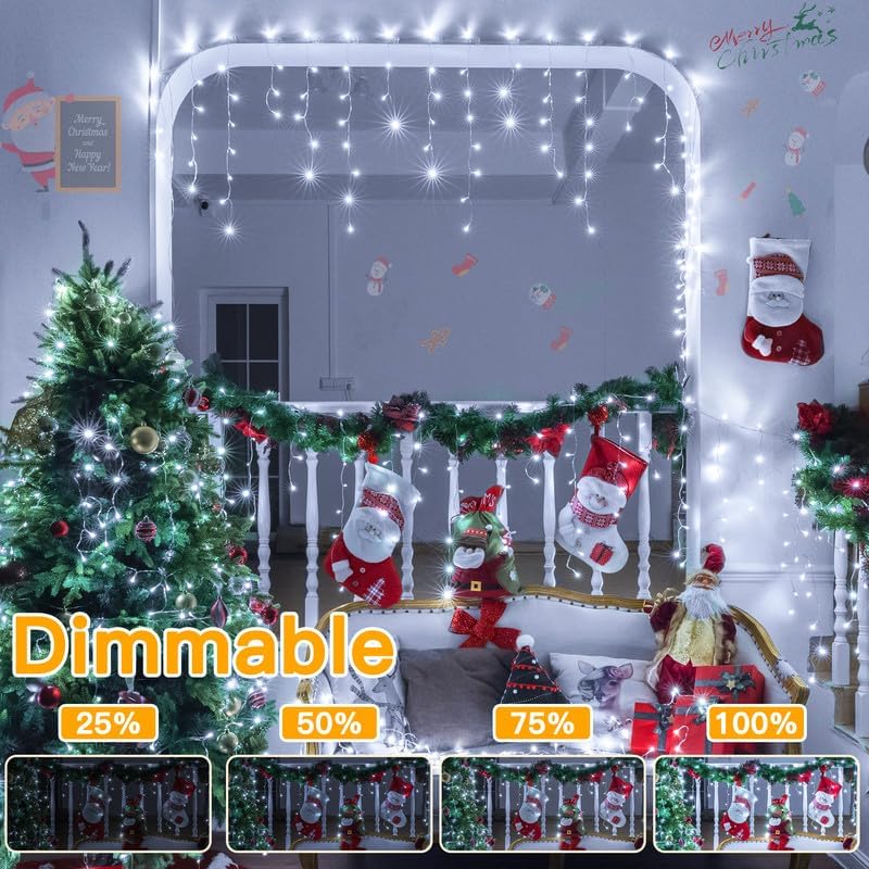 Ollny Icicle Lights for Outside 400LED 32FT, Cool White Christmas Light with Remote 8Modes Timers Waterproof, Plug in Connectable Hanging Lights for Outdoor Indoor House Roof Holiday - Image 6