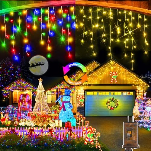Color Changing Ice Lights, 164FT 1600 LED Outside with 320 Drops, 11 Modes Timer Waterproof Warm White to Multicolor String Lights for Christmas Eaves Party Decorations by Heceltt