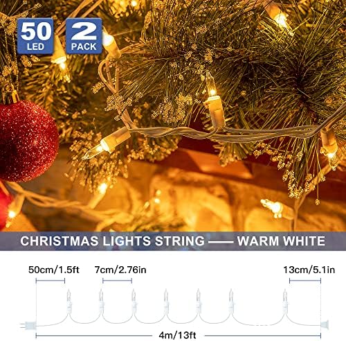Hopolon Clear Warm White Christmas Mini Lights, 2 Pack 50 Count White Wire - Image 5