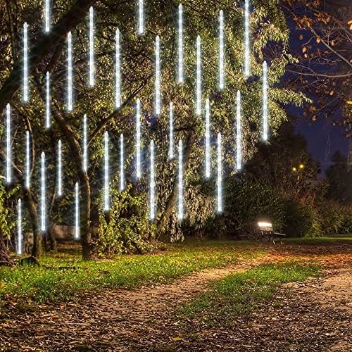 Dazzle Bright Christmas Lights Outdoor, 288LED Meteor Shower Rain Lights 12 Inch 8 Tubes, Waterproof Plug in Falling Icicle Light Christmas Decorations for Xmas Tree Yard House Decor (White) - Image 6