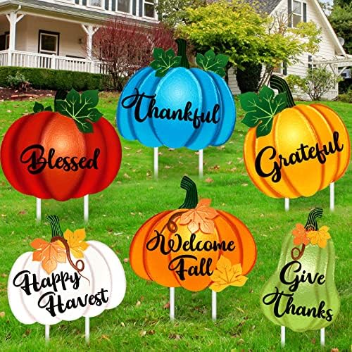 Vicenpal 6 Pcs Fall Pumpkin Yard Stakes Thanksgiving Harvest Lawn Sign by Vicenpal