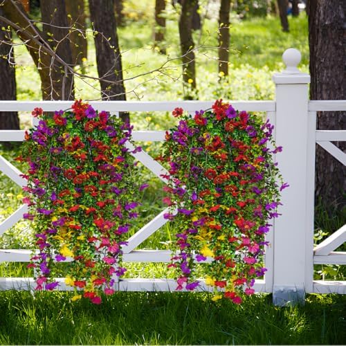 Artificial Hanging Flowers for Outdoor Spring Decoration, 4PCS Fake Silk Daisy with Eucalyptus Leaves UV Resistant Look Real Faux Flowers for Outside Porch Patio Window Box Yard Home Decor (Mix Color) - Image 3