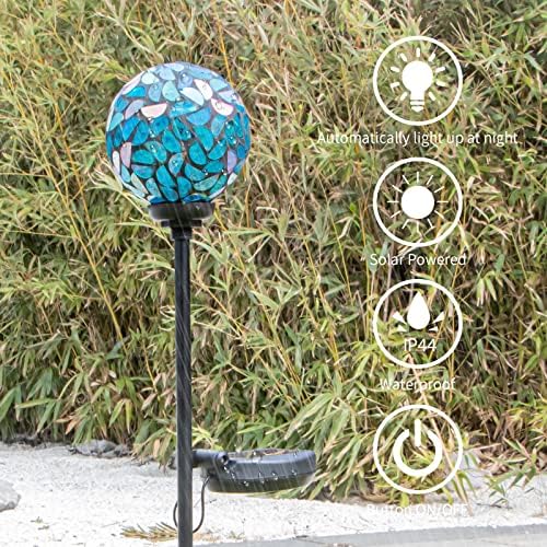 VCUTEKA Decorative Solar Garden Lights, 3.5" Mosaic Globe Outdoor Stake - Image 6