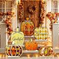 6Pcs Wood Fall Porch Standing Decor Pumpkin Sign with Base 8-15In by X-Kingsun