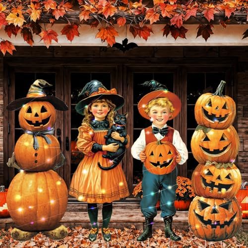 4 Pcs Fall Halloween Yard Decoration Outdoor, Pumpkin Yard Signs with Stake by Bencailor