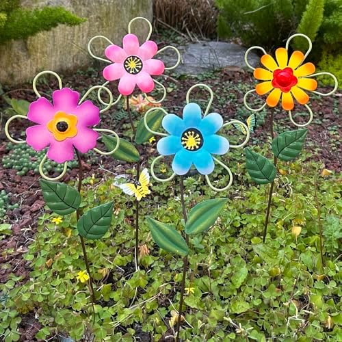 Metal Flowers for Outside, 4-Pack Decorative Garden Stakes - Image 5