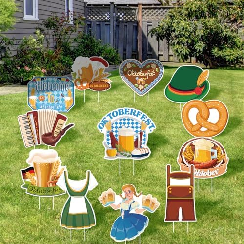 Amyhill 12 Pcs Oktoberfest Yard Decoration Outdoor Welcome to Oktoberfest Garden Lawn Signs with Stakes German Beer Festival Waterproof Outdoor Decor for Patio Lawn Walkway Party Supplies - Image 6