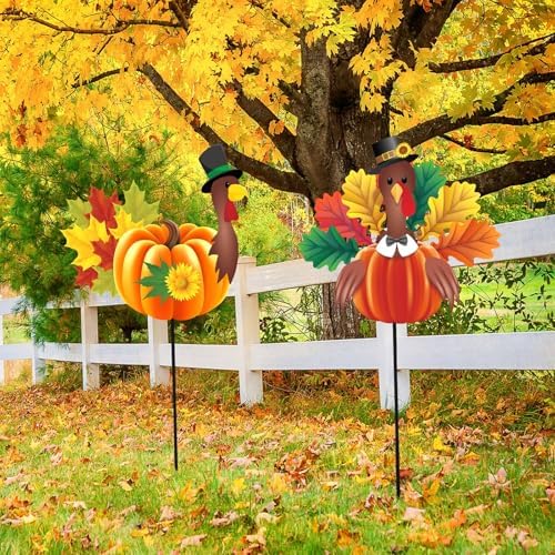 Suzile 2 Pcs Thanksgiving Turkey Decorations Outdoor Metal Turkey Garden Stakes 37 Inch Happy Thanksgiving Autumn Fall Outdoor Decorations for Home Garden Lawn Porch Fall Decor - Image 6