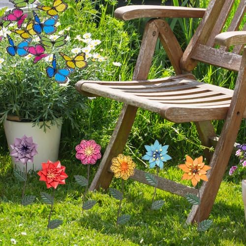 YEAHOME Garden Decor for Outside, 6 Pack Flower Garden Stakes Outdoor Decor Metal Shaking Head Yard Art, Weather Proof Flower Stakes for Yard Porch Lawn Pathway Pot Decorations(Multi-Color) - Image 6